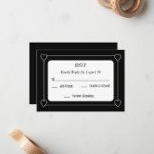 とロマンシンプルティックハートブラックウェディングRSVP ノートカード (正面/裏面インサイチュ)