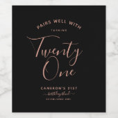 ～と上手に組み合わせる |ミニマリストBlack & RoseGold 21st ワインラベル (シングルラベル)