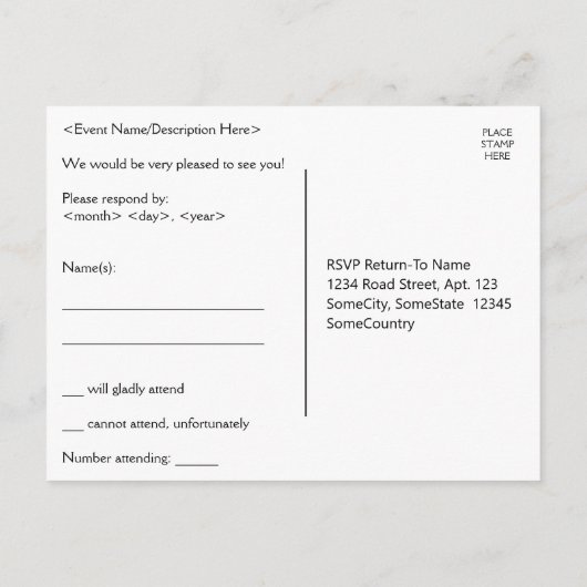 と伝統的古い「RSVPファッションド」ポストカード ポストカード (裏面)