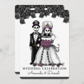 と共に紫色のハロウィーンの骨格 招待状 (正面/裏面)