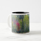 〜と共に緑地に干し草ベールを入れたトラクタ ツートーンマグカップ (正面左)