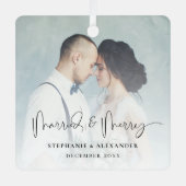 と名前結婚した付けメリーフォトオーバーレイ メタルオーナメント (正面)