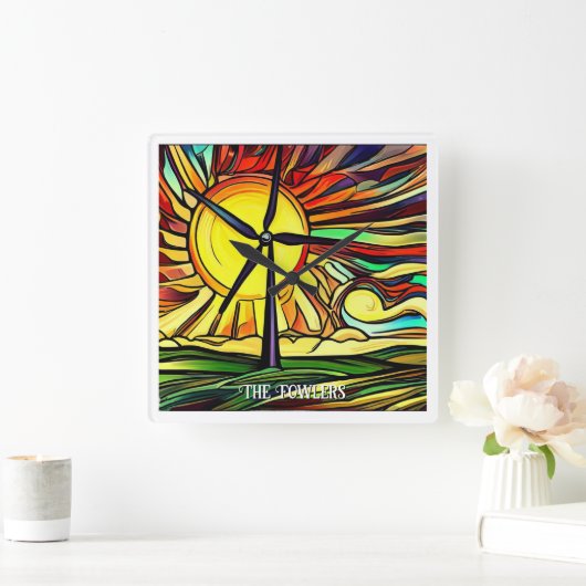 と太陽の風力 スクエア壁時計 (ホーム)