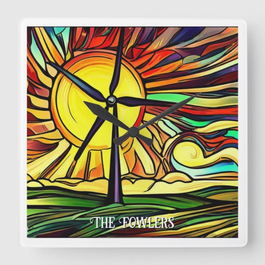 と太陽の風力 スクエア壁時計 (正面)