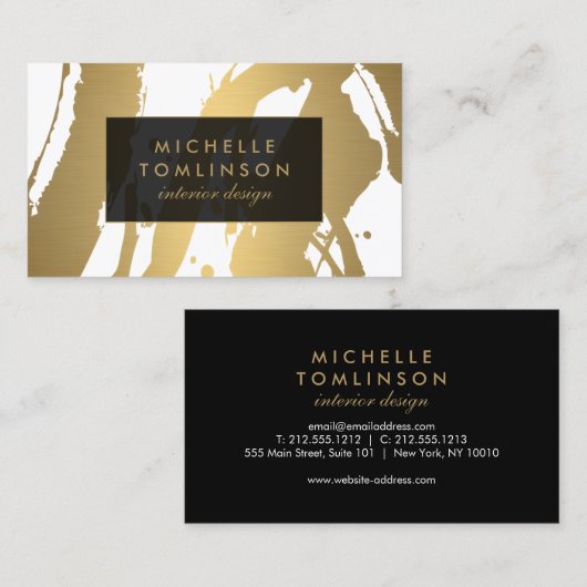 と抽象芸術エレガント金ゴールドブラシストロークIV 名刺 (正面/裏面)