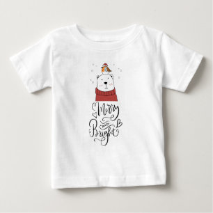 と明るいメリーかわいいベビークリスマスホリデーベア ベビーTシャツ