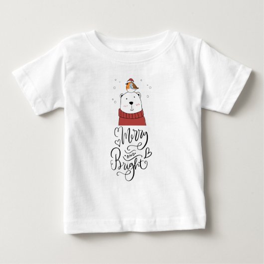 と明るいメリーかわいいベビークリスマスホリデーベア ベビーTシャツ (正面)
