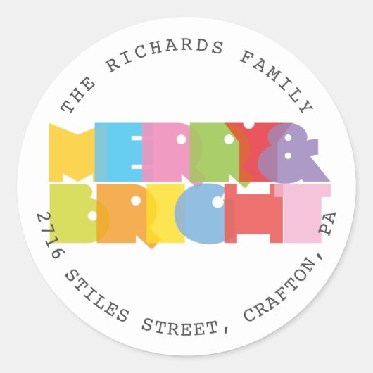 と明るいメリークリスマスホリデーズ差出人住所 ラウンドシール (正面)