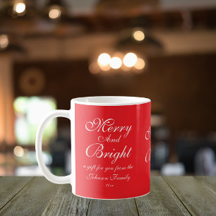 と明るいメリースクリプト名シックな赤いクリスマス コーヒーマグカップ