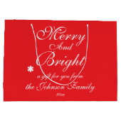 と明るいメリースクリプト名シックな赤いクリスマス ラージペーパーバッグ (裏面)