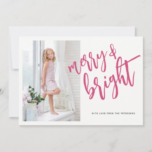 と明るいメリーピンクのクリスマスの写真 シーズンカード (正面)
