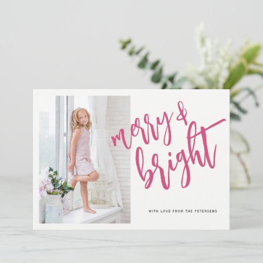 と明るいメリーピンクのクリスマスの写真 シーズンカード (スタンド正面)
