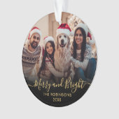 と明るいメリー金ゴールドスクリプト黒写真クリスマス オーナメント (正面)