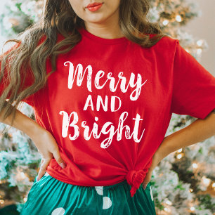 と明メリーるい赤のスクリプモダントの女性の休日 Tシャツ