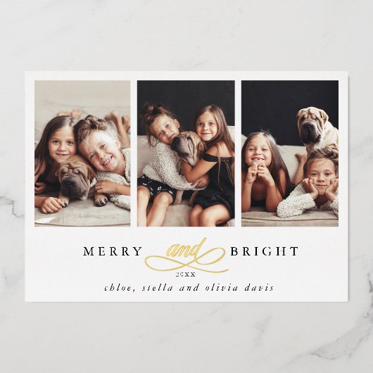 と明メリーるい3フォトゴールドフォイルホリデーカード 箔招待状 (正面)