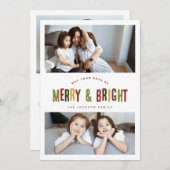 と明メリーるい3枚の写真のおもしろいカラフルクリスマス シーズンカード (正面/裏面)