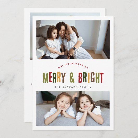 と明メリーるい3枚の写真のおもしろいカラフルクリスマス シーズンカード (正面/裏面)