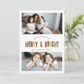 と明メリーるい3枚の写真のおもしろいカラフルクリスマス シーズンカード (スタンド正面)