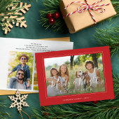と明メリーるい4枚の写真クリスマモダンスレッド シーズンカード