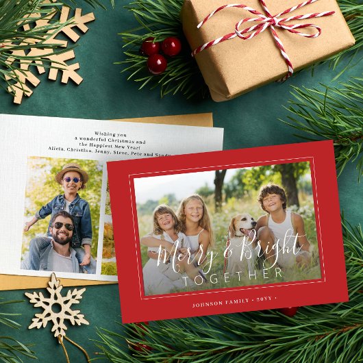 と明メリーるい4枚の写真クリスマモダンスレッド シーズンカード