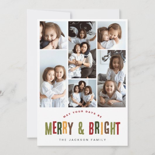 と明メリーるい6枚の写真のおもしろいカラフルクリスマス シーズンカード (正面)