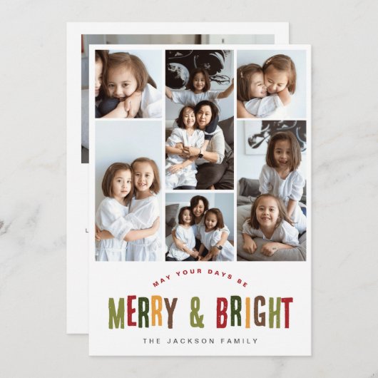 と明メリーるい6枚の写真のおもしろいカラフルクリスマス シーズンカード (正面/裏面)
