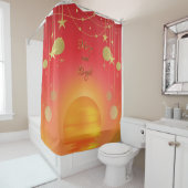 "と明メリーるい"クリスマスサンレッドと金ゴールド シャワーカーテン (インサイチュ)
