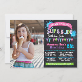 と滑スリップまたは滑ることり誕生日bashピンクのシャルボード写真 招待状