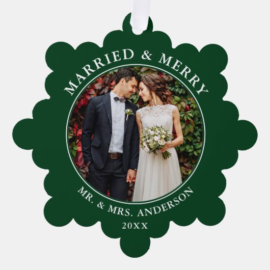 と結婚したのメリー写真の緑 オーナメントカード (正面)