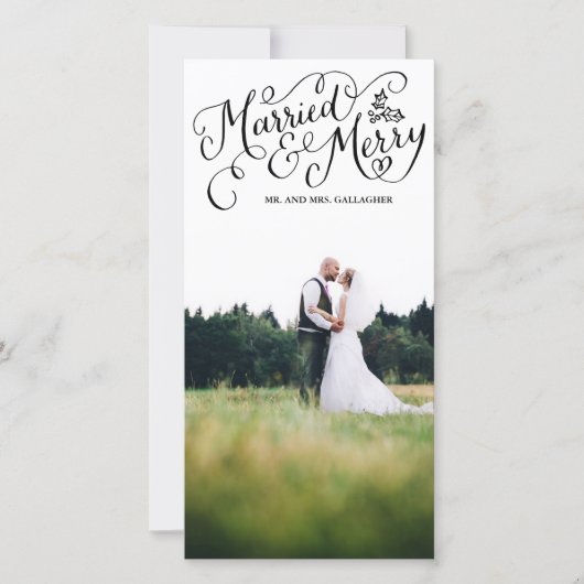 と結婚したブラックメリーハンドレタードホリデー シーズンカード (正面)