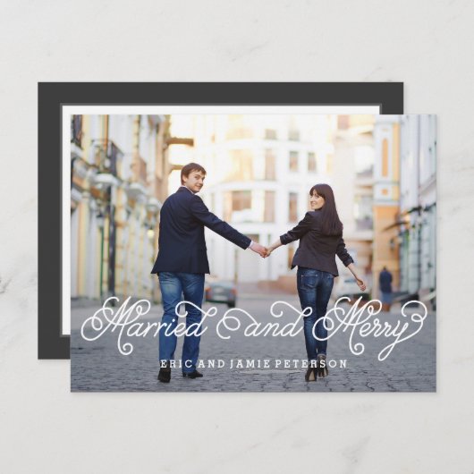 と結婚したホリデーメリーフォトカードはがき シーズンポストカード (正面/裏面)