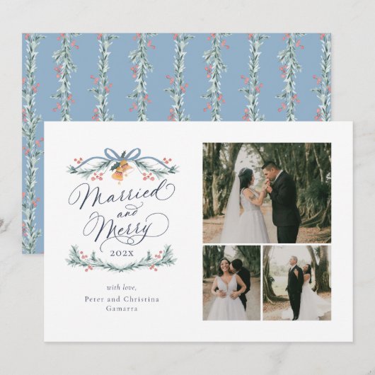 と結婚したマルチメリーフォト初めてのクリスマスカード シーズンカード (正面/裏面)