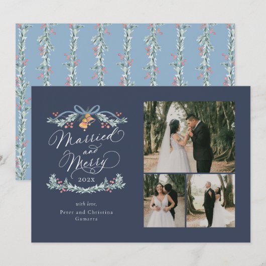 と結婚したマルチメリーフォト初めてのクリスマスカード シーズンカード (正面/裏面)