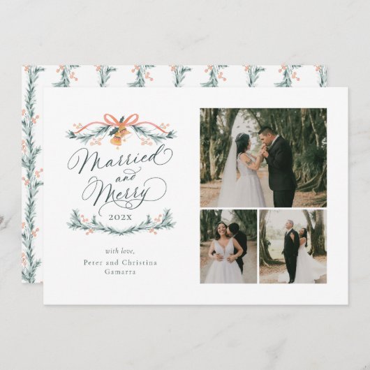 と結婚したマルチメリーフォト初めてのクリスマスカード シーズンカード (正面/裏面)