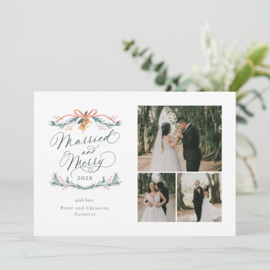 と結婚したマルチメリーフォト初めてのクリスマスカード シーズンカード (スタンド正面)