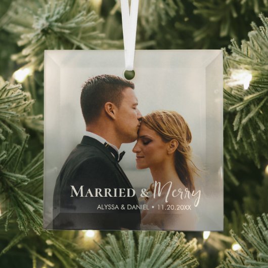 と結婚したメリーカスタムPhoto Newlyed Christmas ガラスオーナメント (インサイチュ)