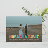 と結婚したレトロ60sヒッピーメリークリスマスカード 招待状 (スタンド正面)