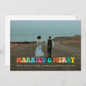 と結婚したレトロ60sヒッピーメリークリスマスカード 招待状 (正面/裏面)