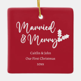 と結婚した初めてのクリスマスメリーが新婚の赤 セラミックオーナメント