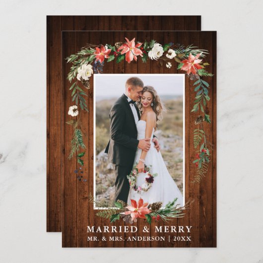 と結婚した木材メリー水の色の冬フローラ シーズンカード (正面/裏面)