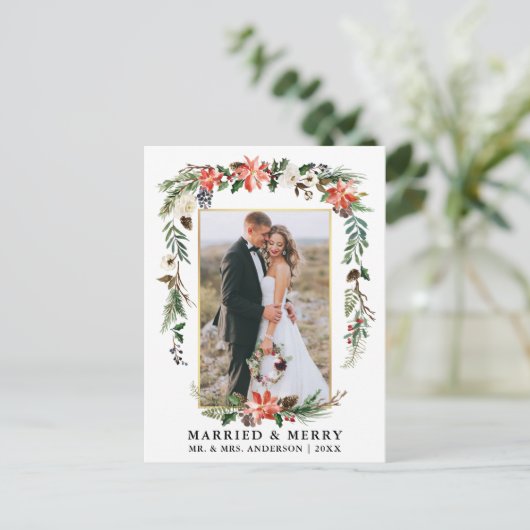 と結婚した金ゴールドメリー水彩冬フローラ ポストカード (スタンド正面)