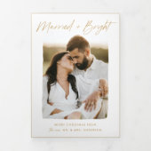 と結婚したBright金ゴールドスクリプト4写真 三つ折りクリスマスカード (カバー)