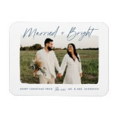 と結婚したBright Navy Script Photo マグネット (横)