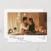 と結婚したBright Scriptモダン Photo Holiday ポストカード (正面/裏面)