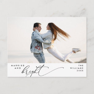 と結婚したBright, Script モダン Photo Holiday ポストカード