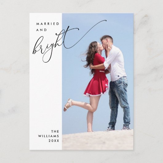 と結婚したBright, Script モダン Photo Holiday ポストカード (正面)