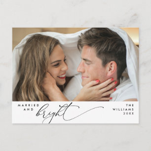 と結婚したBright, Script モダン Photo Holiday ポストカード