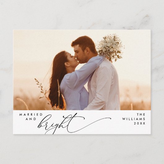 と結婚したBright, Script モダン Photo Holiday ポストカード (正面)