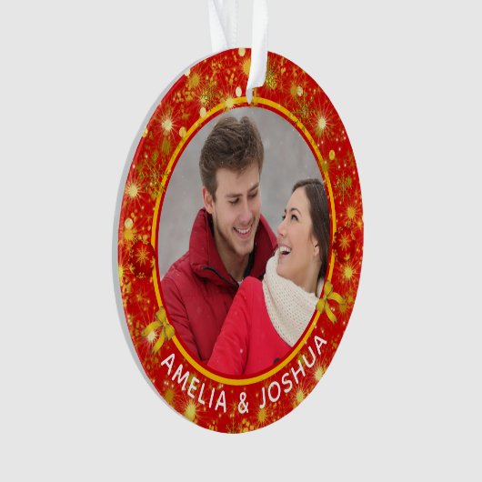 と結婚したSnowflakesの写真初めてのクリスマス オーナメント (正面)