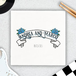 と結婚タトゥー、黒と白のバラのタトゥー スタンダードカクテルナプキン